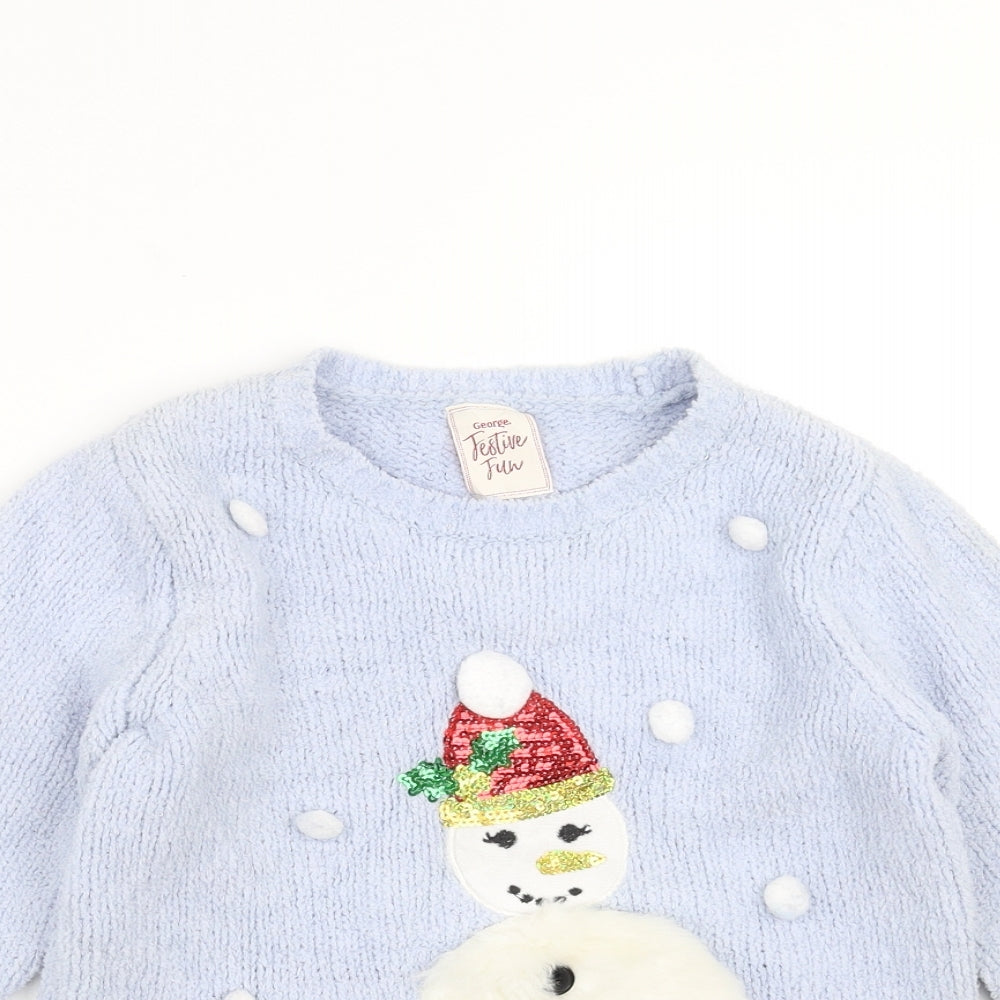 George Girls Blue   Pullover Jumper Size 5-6 Years  - Snowman Christmas