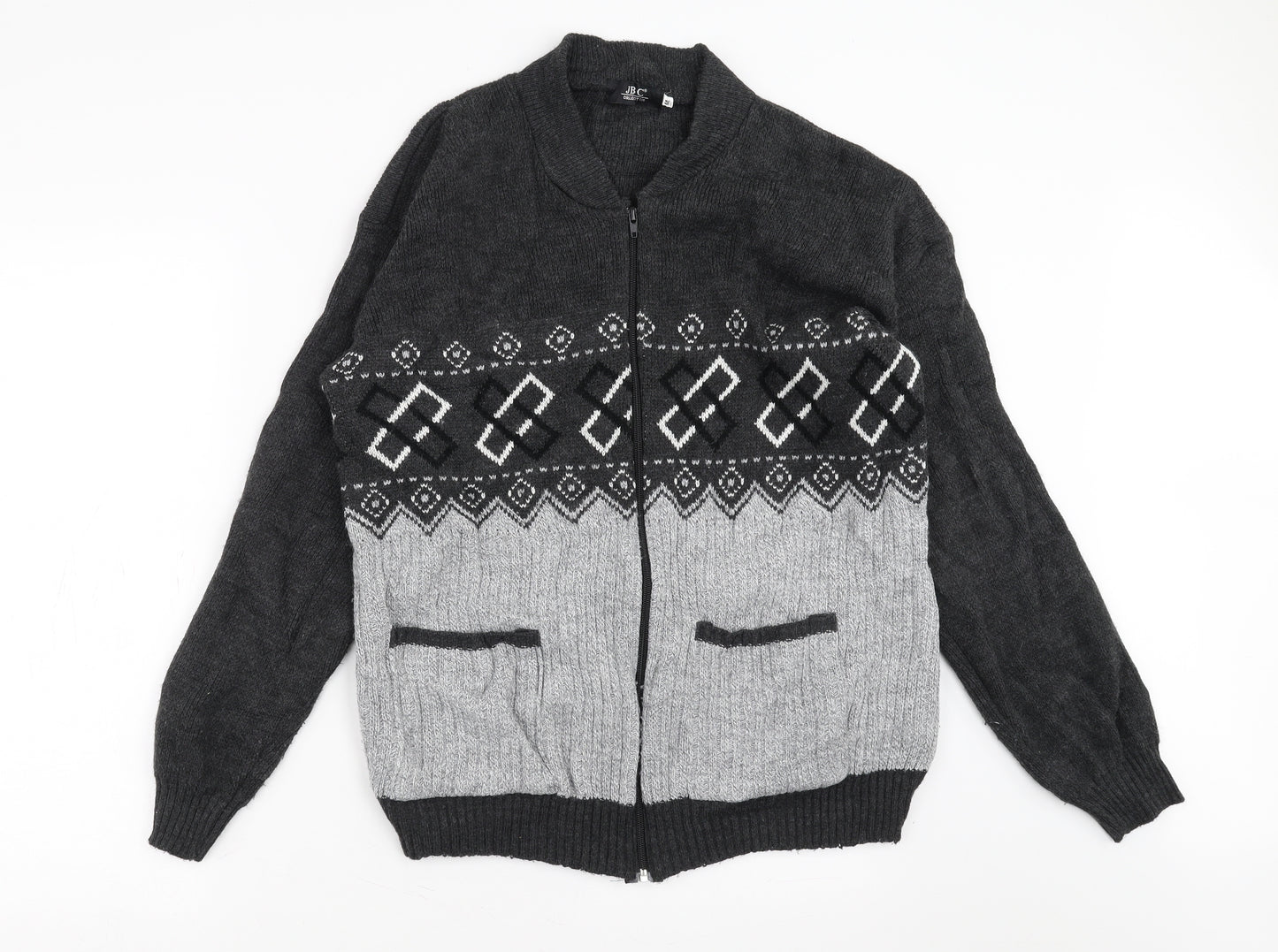 JBC Collection Mens Grey Geometric  Cardigan Jumper Size M