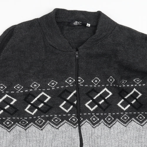 JBC Collection Mens Grey Geometric  Cardigan Jumper Size M