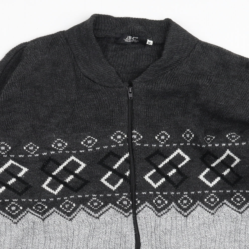 JBC Collection Mens Grey Geometric  Cardigan Jumper Size M