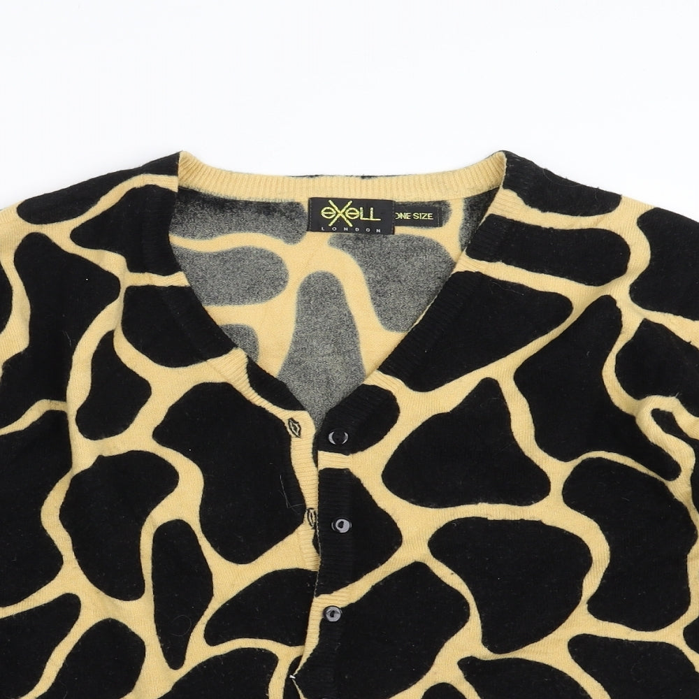 Exelle Womens Black Geometric  Cardigan Jumper One Size  - Abstract Design