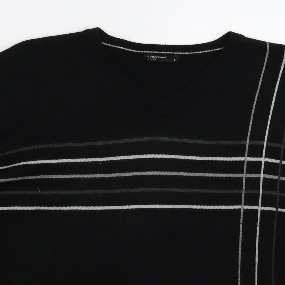 Cedar Wood State Mens Black Striped Knit Pullover Jumper Size S