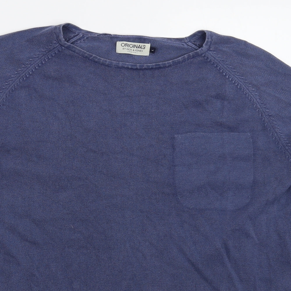 JACK & JONES Mens Blue  Knit Pullover Jumper Size L