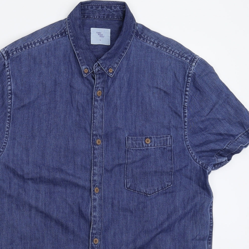 Cedar Wood State Mens Blue  Denim  Button-Up Size L