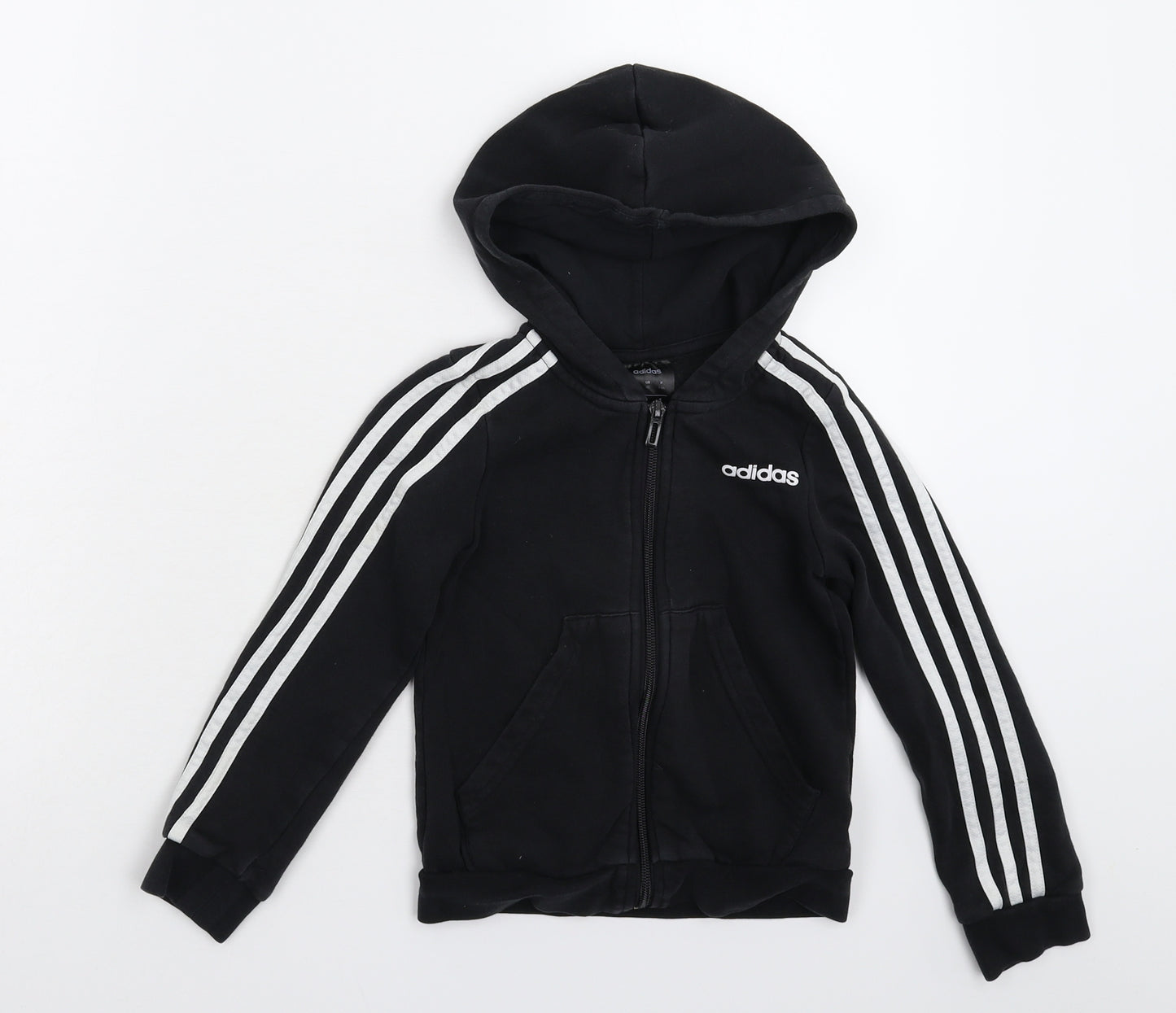 adidas Boys Black Striped  Full Zip Hoodie Size 7-8 Years
