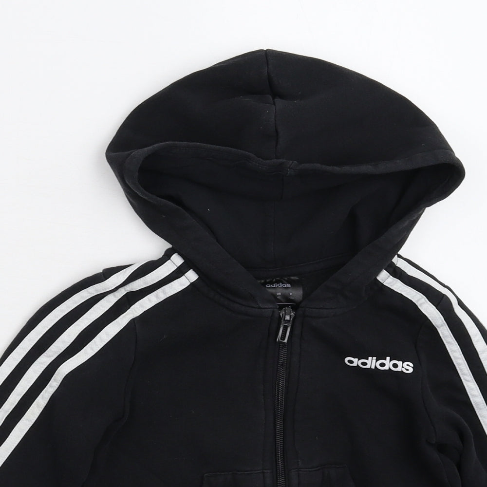 adidas Boys Black Striped  Full Zip Hoodie Size 7-8 Years