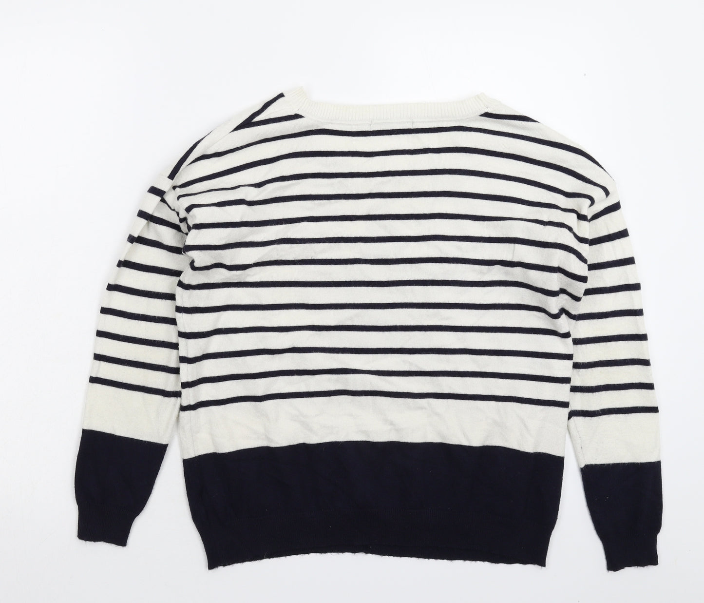 F&F Womens White Striped Knit Pullover Jumper Size 10