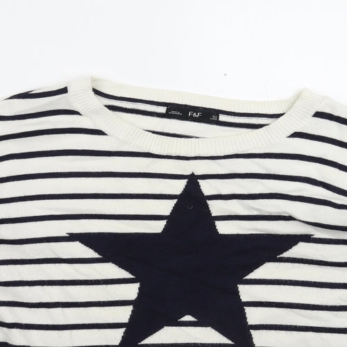F&F Womens White Striped Knit Pullover Jumper Size 10