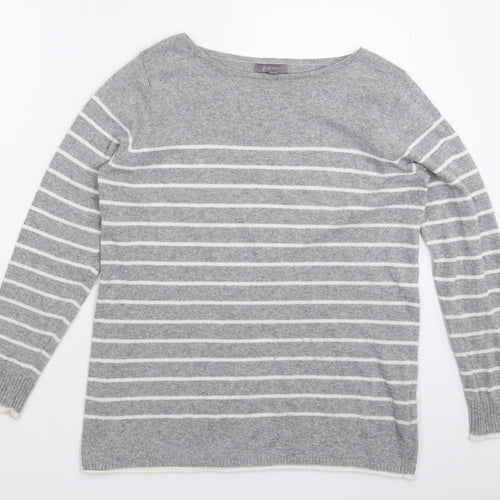 First Avenue Womens Grey Striped Knit Pullover Jumper Size S