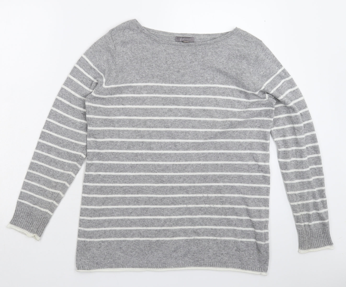 First Avenue Womens Grey Striped Knit Pullover Jumper Size S