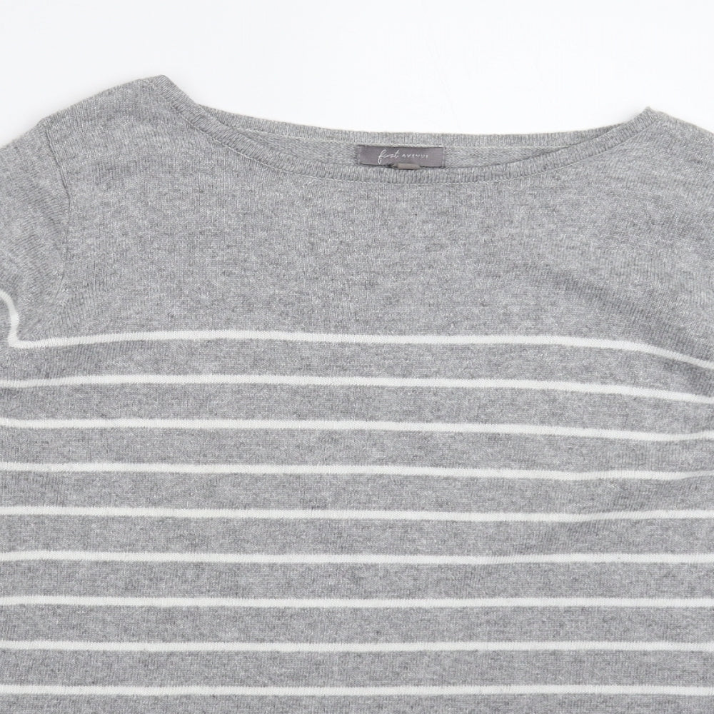 First Avenue Womens Grey Striped Knit Pullover Jumper Size S