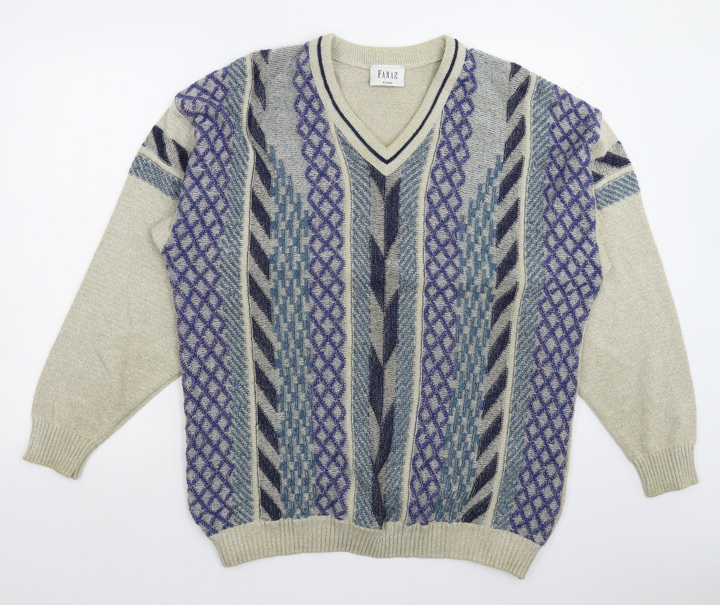 Farah Mens Multicoloured Geometric Knit Pullover Jumper Size XL