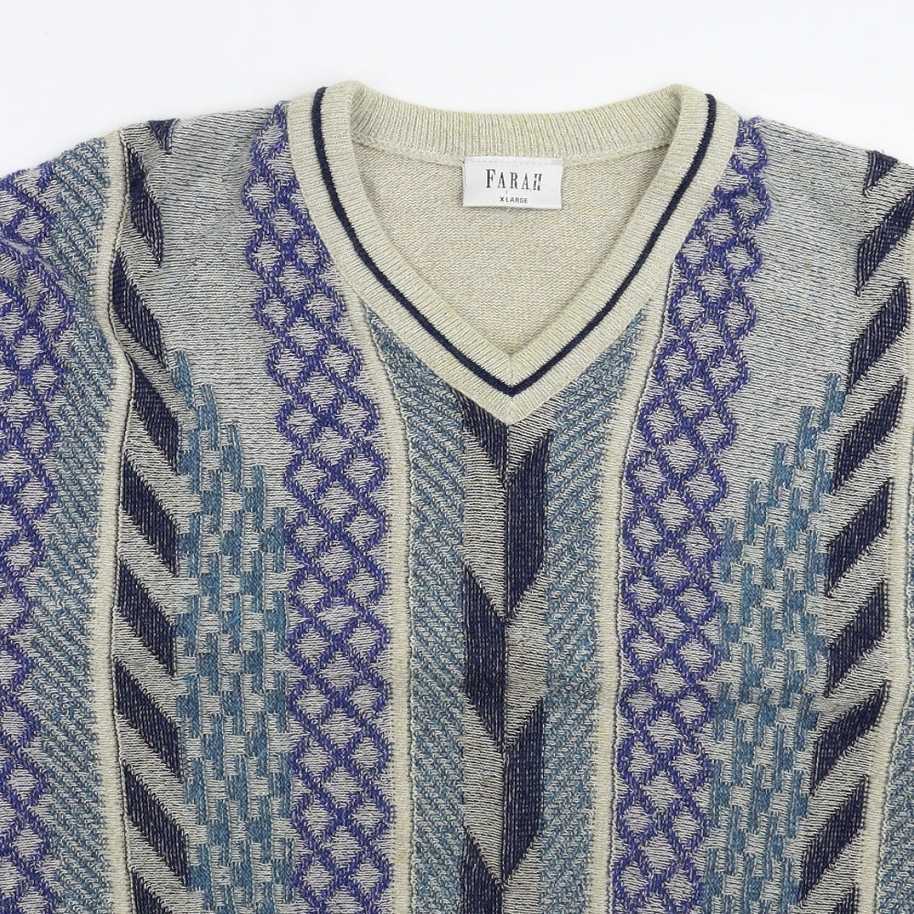 Farah Mens Multicoloured Geometric Knit Pullover Jumper Size XL