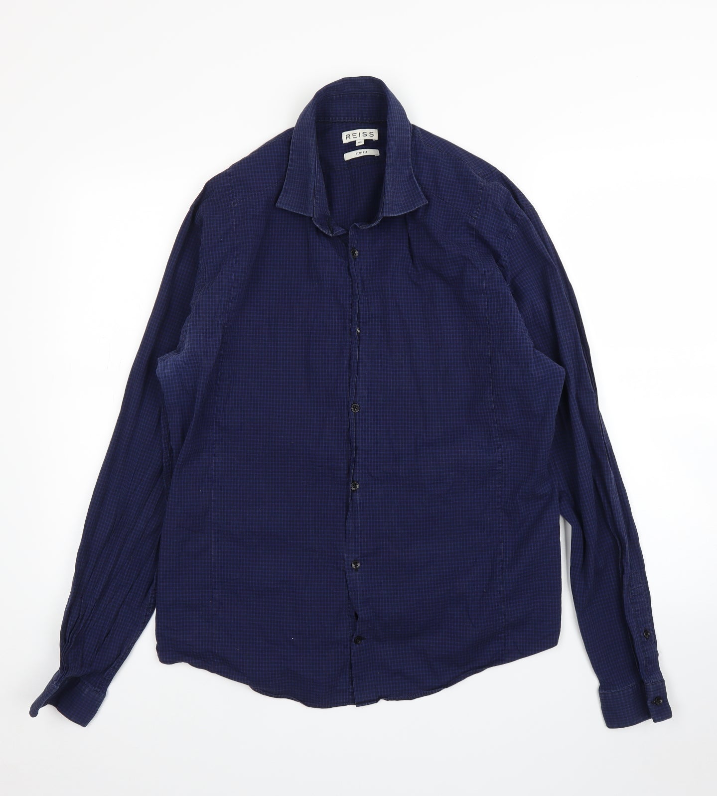 Reiss Mens Blue Check   Button-Up Size 2XL