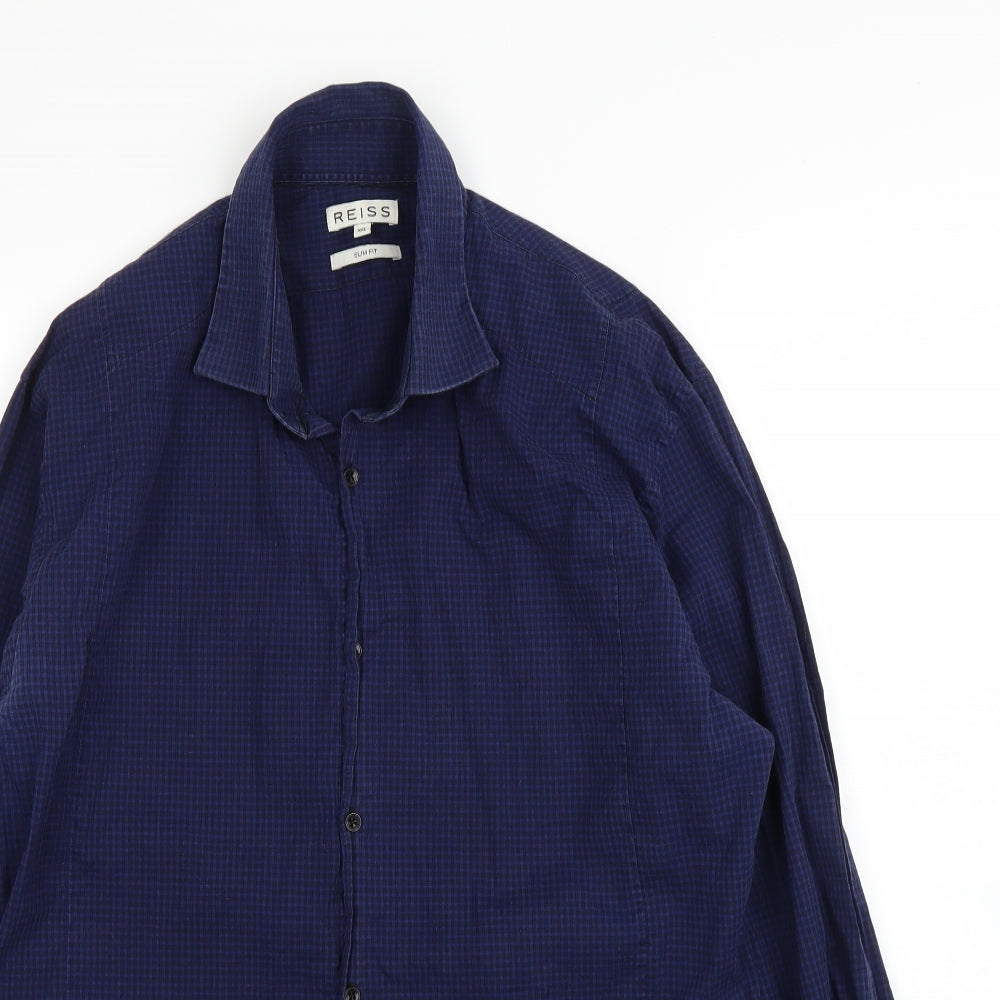 Reiss Mens Blue Check   Button-Up Size 2XL