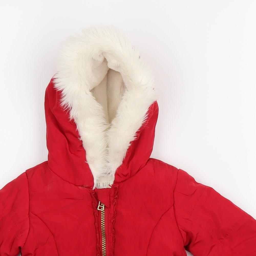 Matalan Girls Red   Puffer Jacket Coat Size 6-9 Months