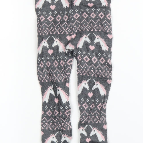 Preworn Girls Grey Fair Isle  Capri Leggings Size 12 Months  - Tights
