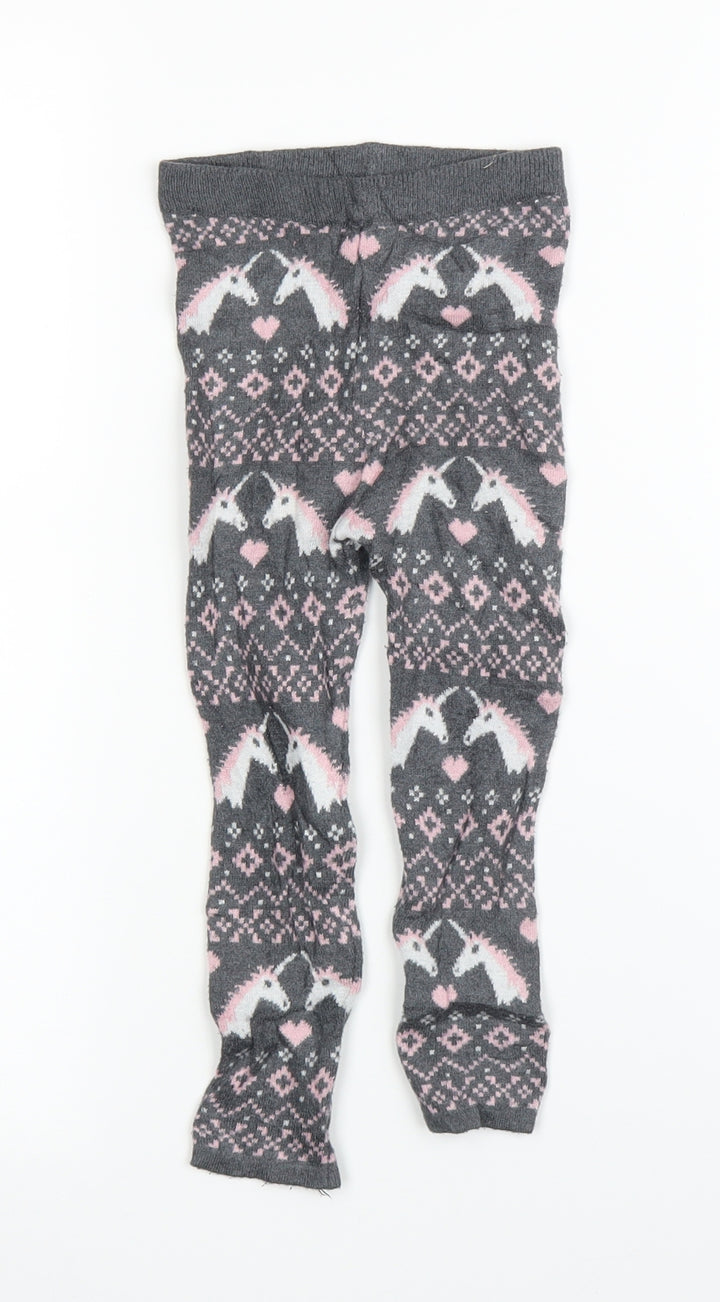 Preworn Girls Grey Fair Isle Capri Leggings Size 12 Months - Tights