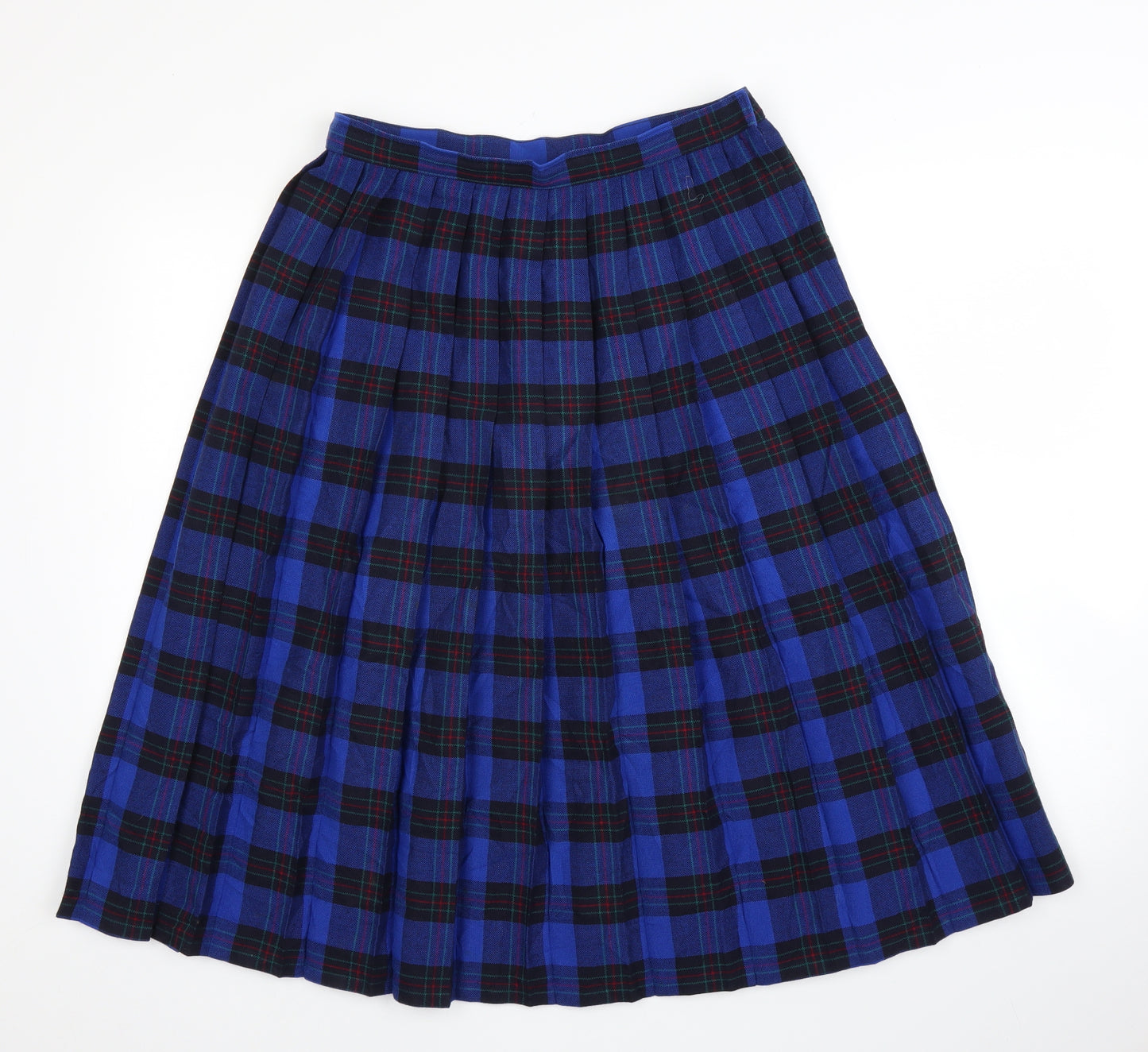 St Michael Womens Blue Plaid  Pleated Skirt Size 14