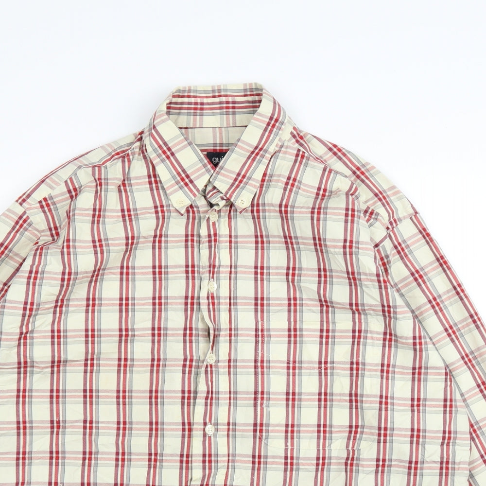 Guise Mens Beige Plaid   Button-Up Size L
