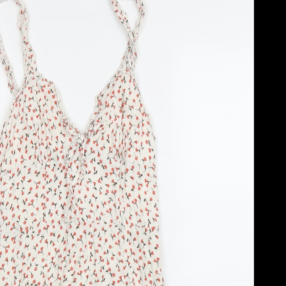 Pull&Bear Womens Beige Floral  Tunic Blouse Size M