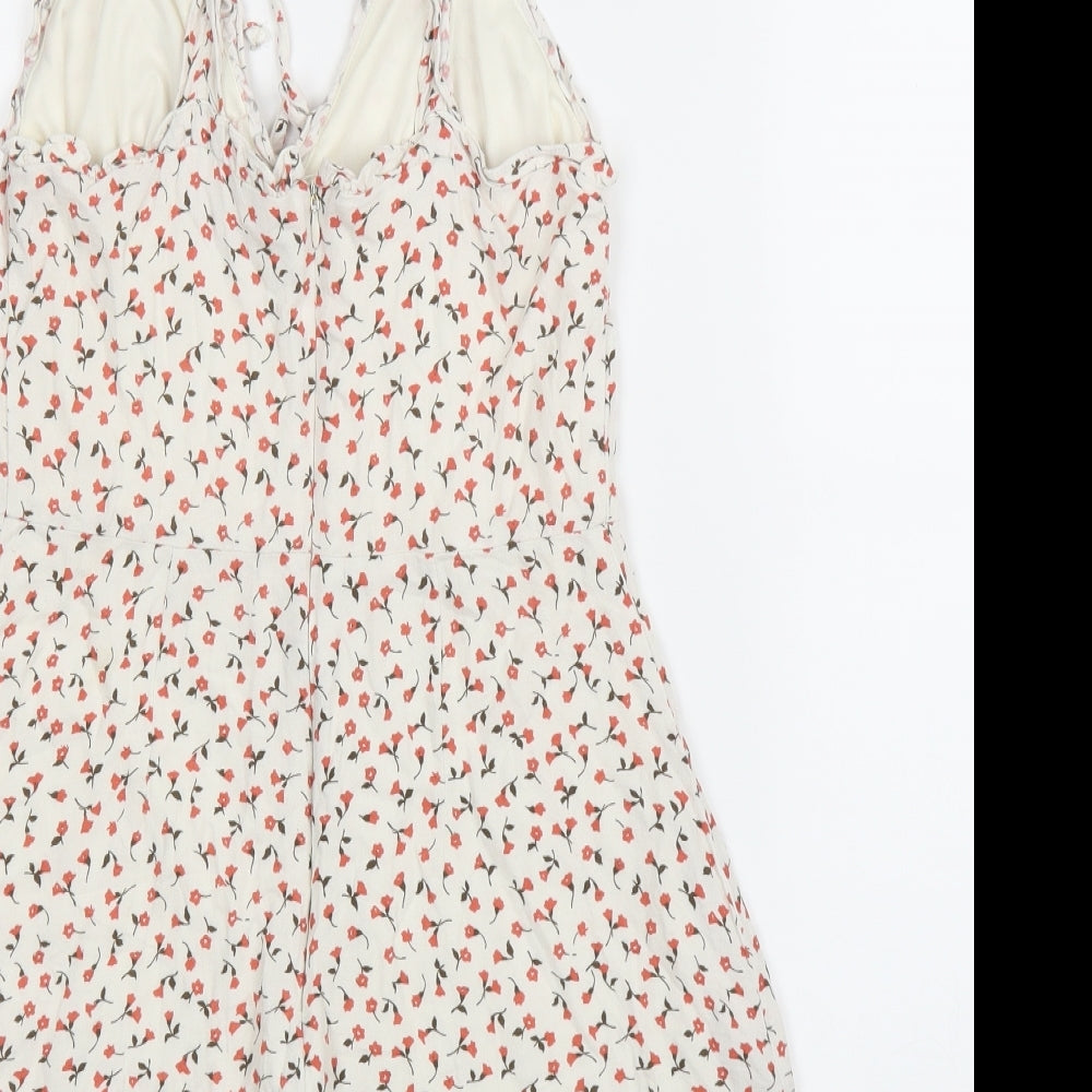 Pull&Bear Womens Beige Floral  Tunic Blouse Size M