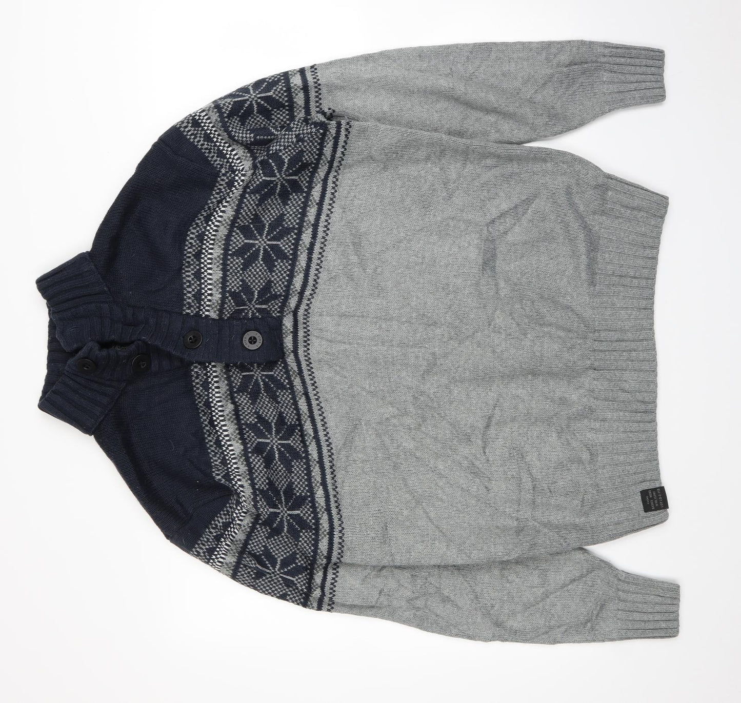 NEXT Mens Grey Fair Isle  Pullover Jumper Size XL