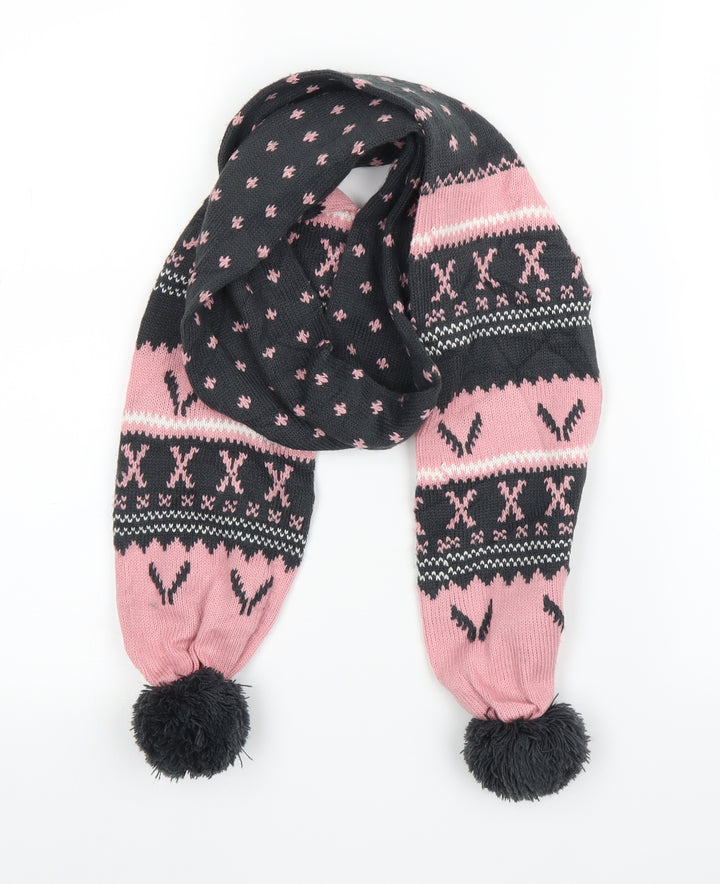 Preworn Unisex Pink Fair Isle   Scarf   - Bobbles