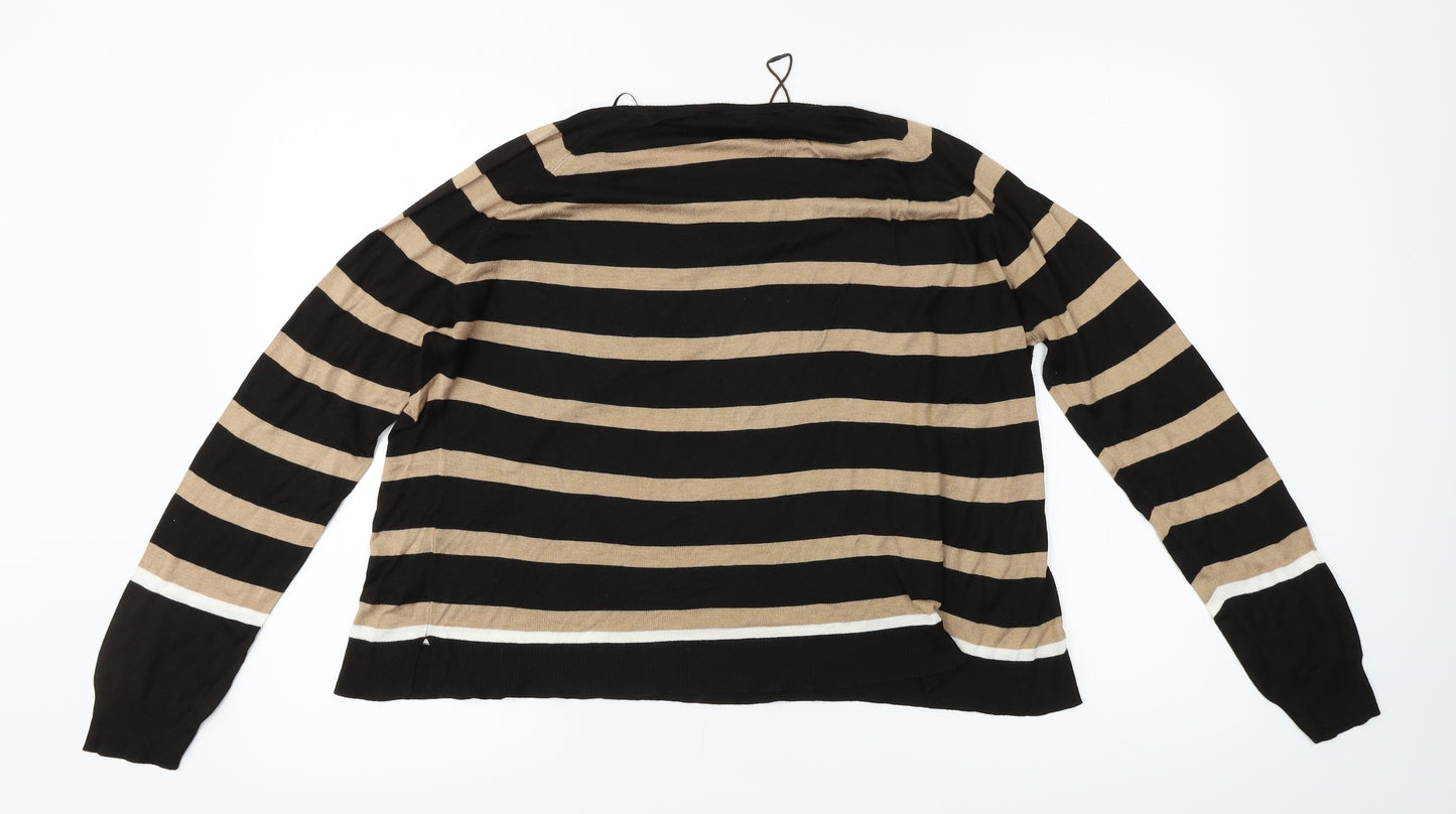 Zara  Womens Brown Striped  Basic T-Shirt Size L