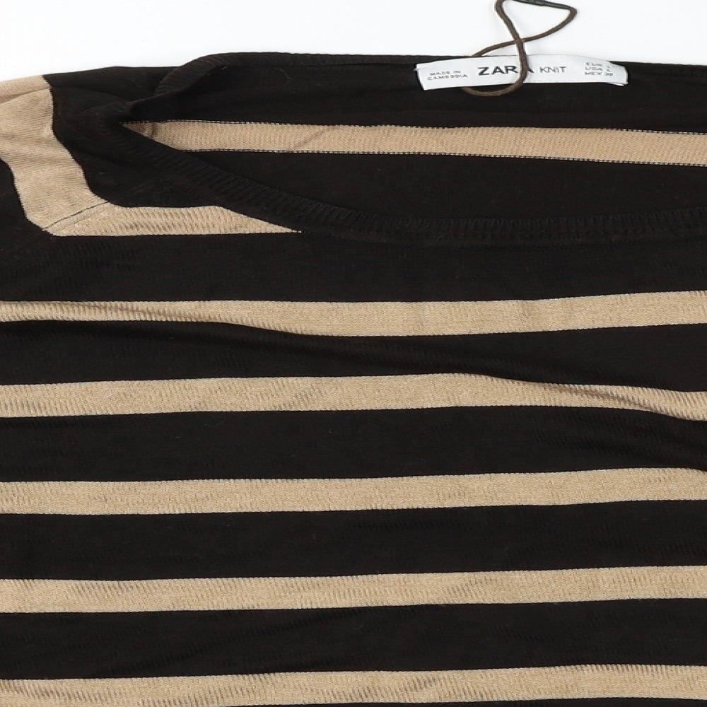 Zara  Womens Brown Striped  Basic T-Shirt Size L