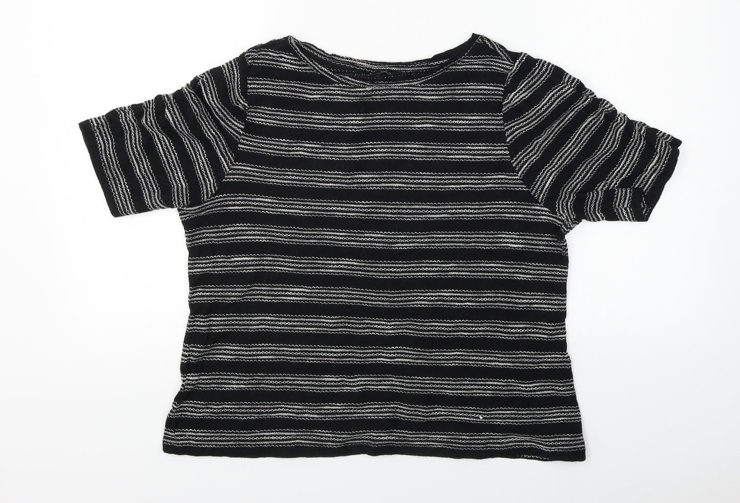 M&Co Womens Black Striped  Basic T-Shirt Size 18