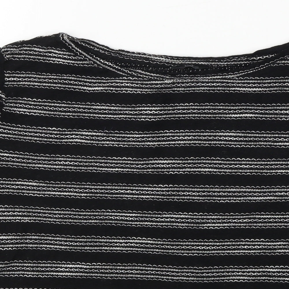 M&Co Womens Black Striped  Basic T-Shirt Size 18