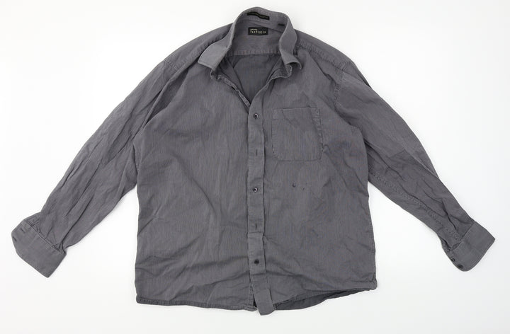 Unity World Wear Mens Grey Striped Dress Shirt Size 42