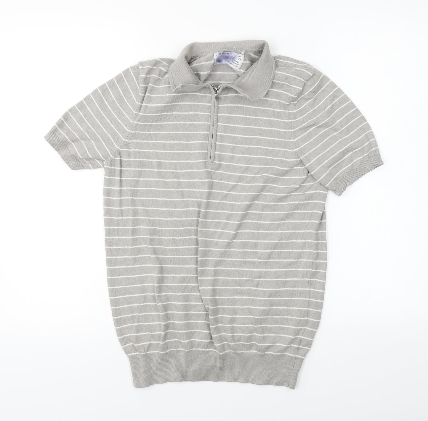 Primark  Mens Grey Striped   Polo Size S