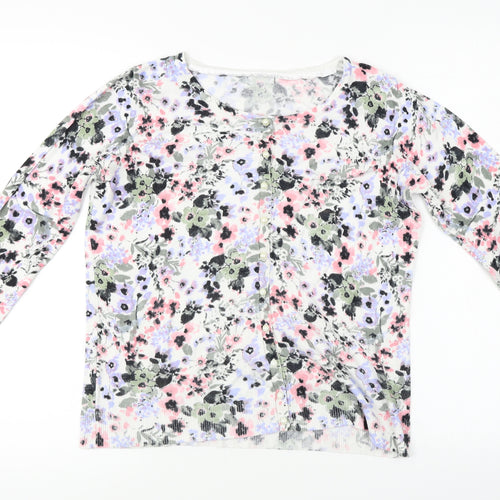 F&F  Womens White Floral  Cardigan Jumper Size 12