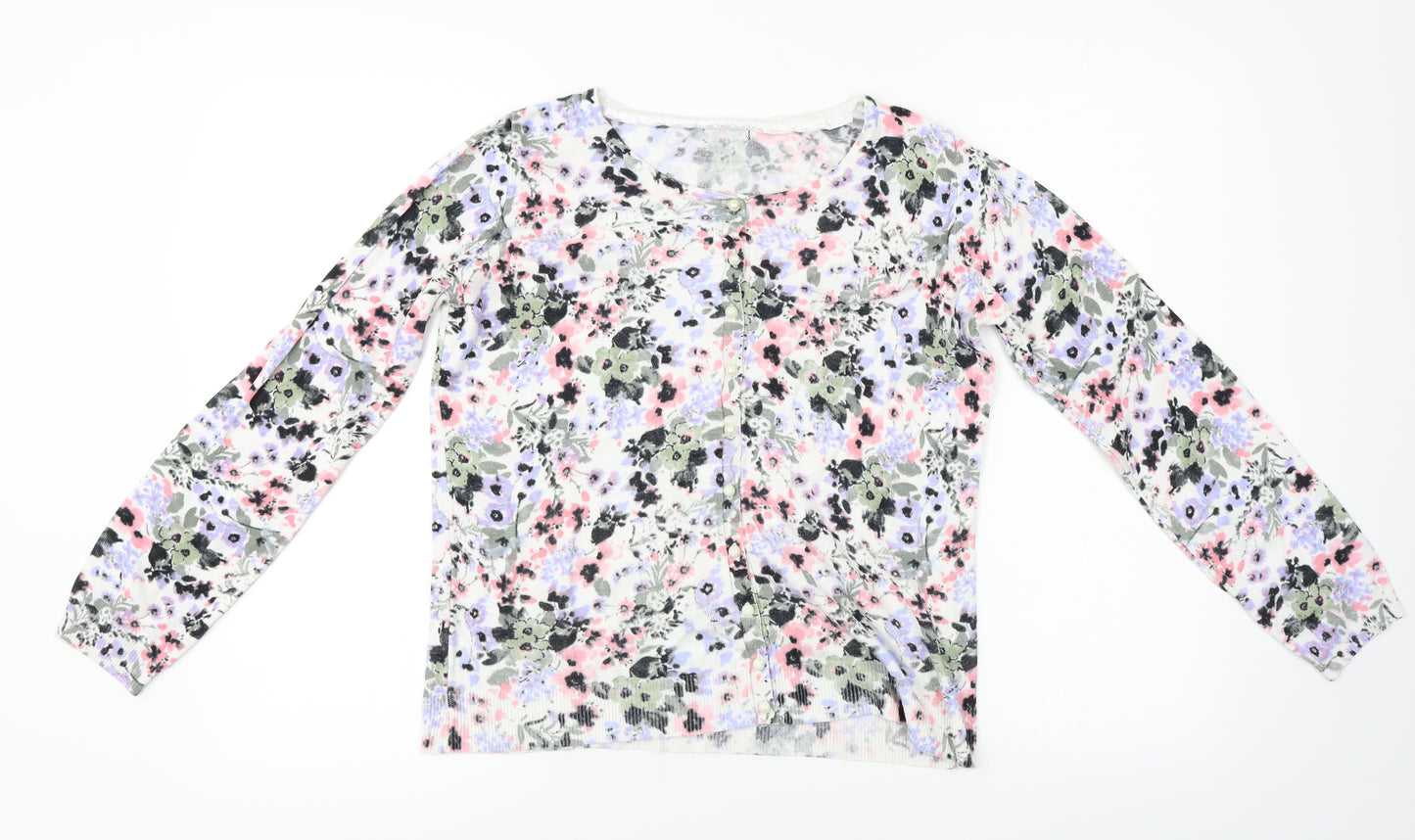 F&F  Womens White Floral  Cardigan Jumper Size 12