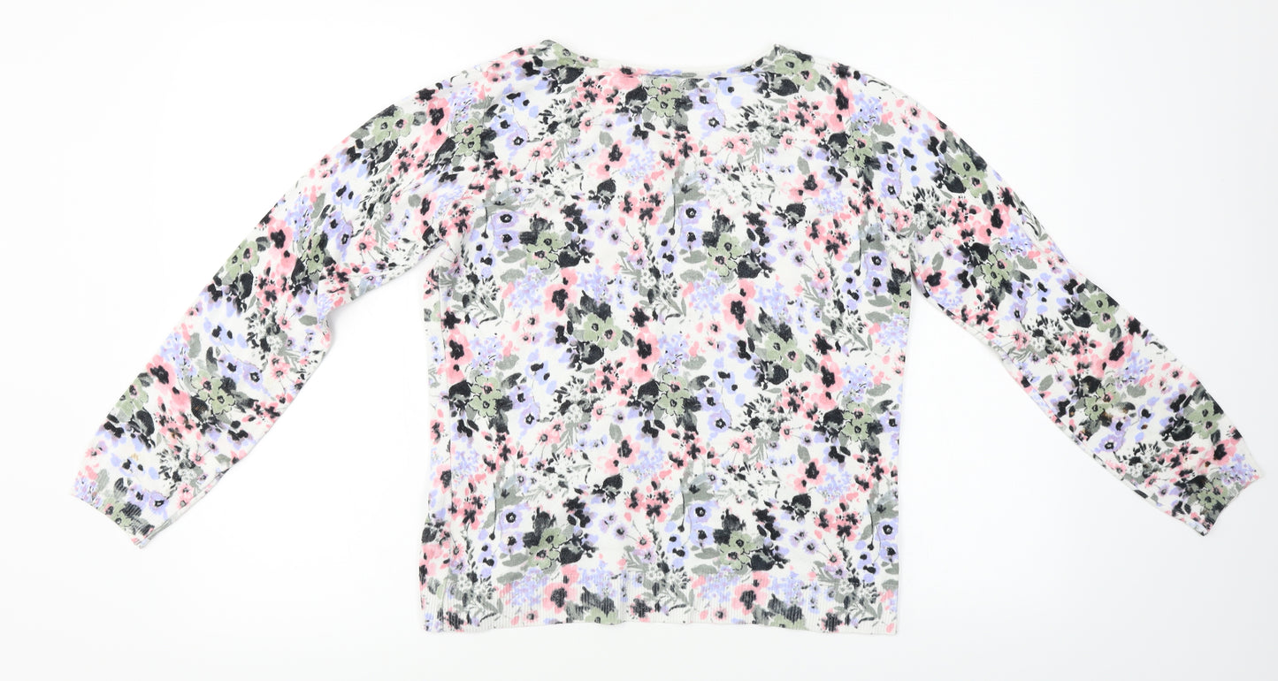 F&F  Womens White Floral  Cardigan Jumper Size 12