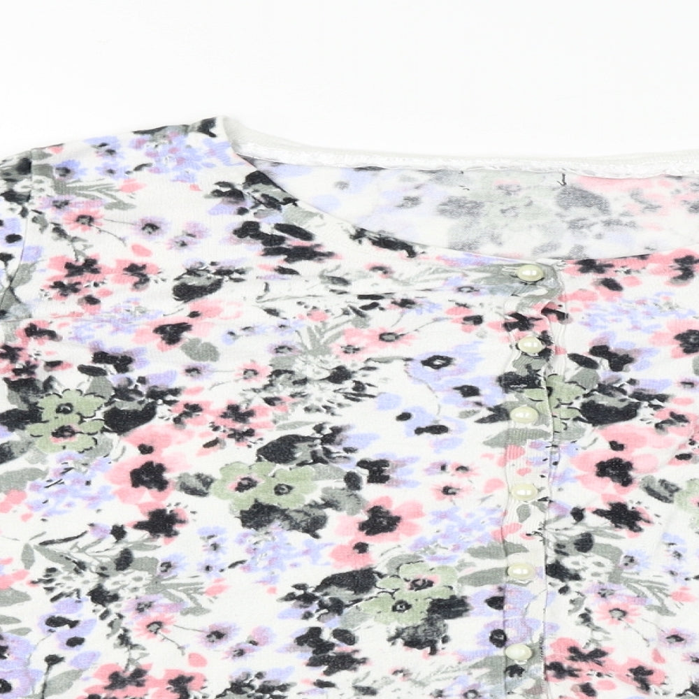 F&F  Womens White Floral  Cardigan Jumper Size 12