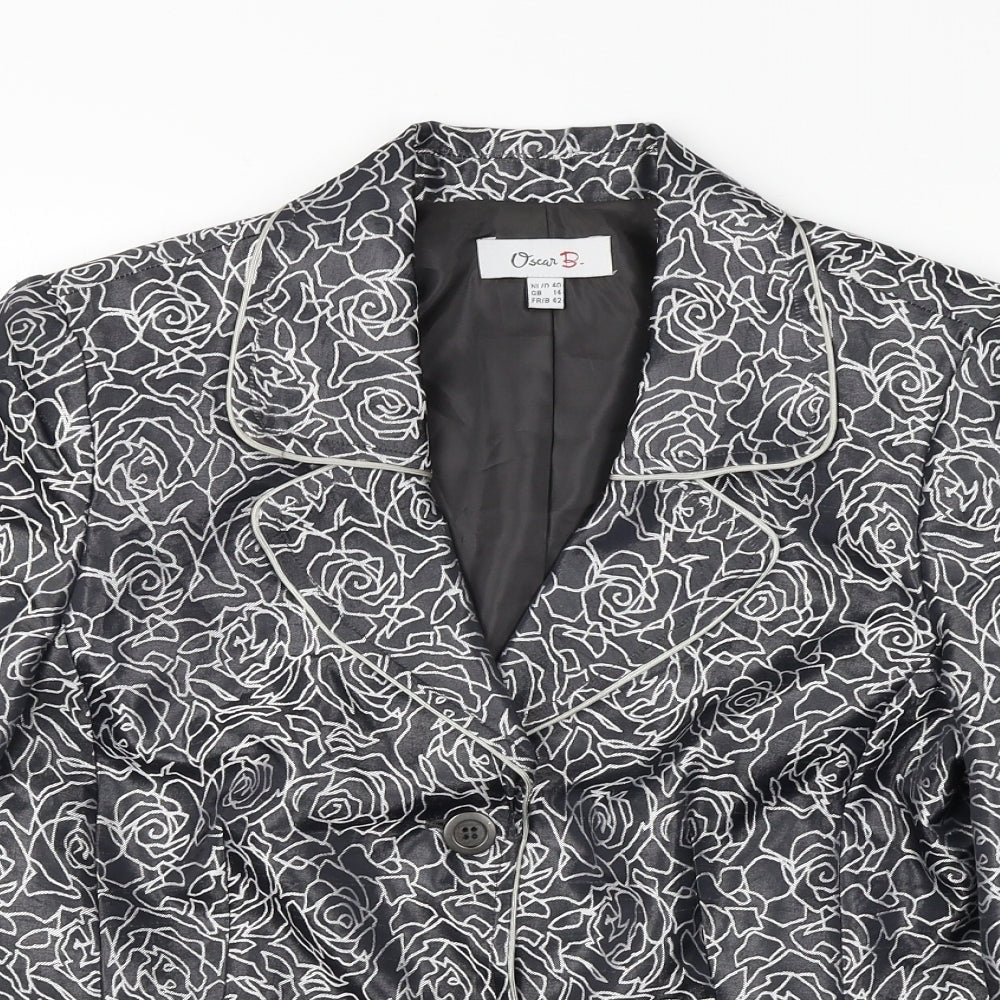 Oscar B  Womens Grey Floral  Jacket Blazer Size 14