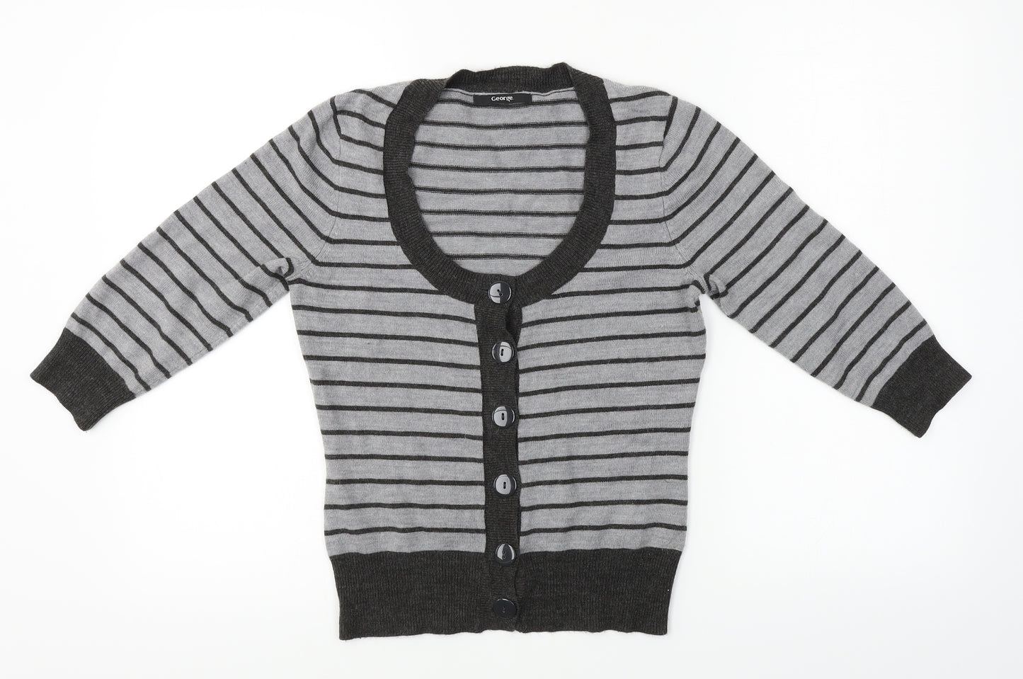 George  Womens Grey Striped  Cardigan Jumper Size 8