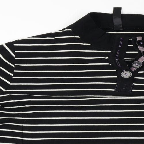 Preworn  Womens Black Striped  Henley Jumper Size 26