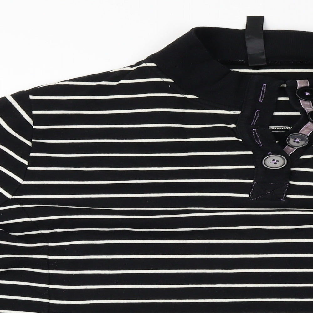 Preworn  Womens Black Striped  Henley Jumper Size 26