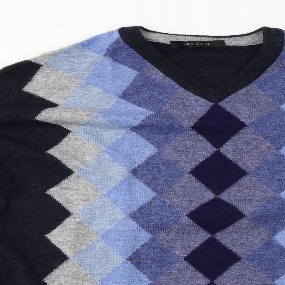 Jaeger  Mens Blue Herringbone  Pullover Jumper Size M