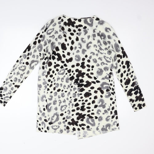 Marks and Spencer Womens White Animal Print  Cardigan Jumper Size S