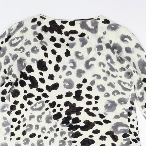 Marks and Spencer Womens White Animal Print  Cardigan Jumper Size S