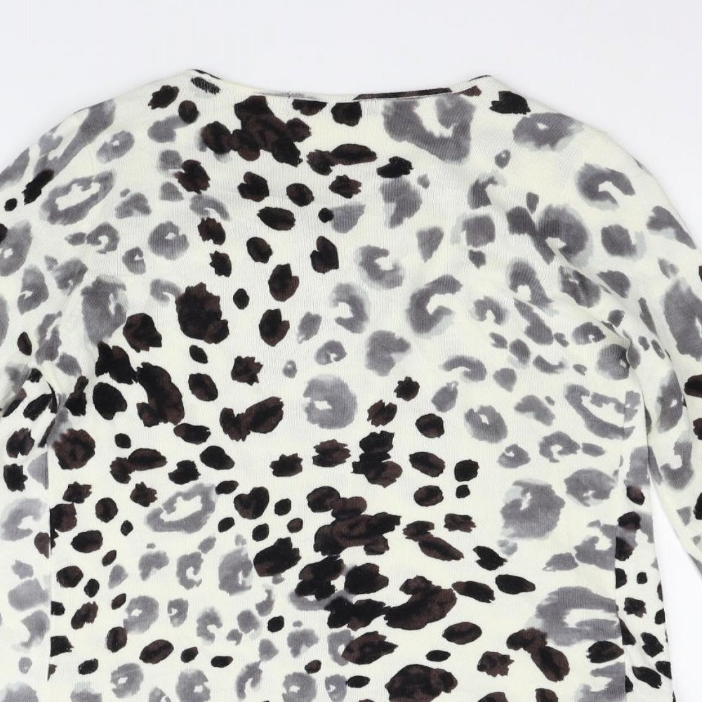 Marks and Spencer Womens White Animal Print  Cardigan Jumper Size S