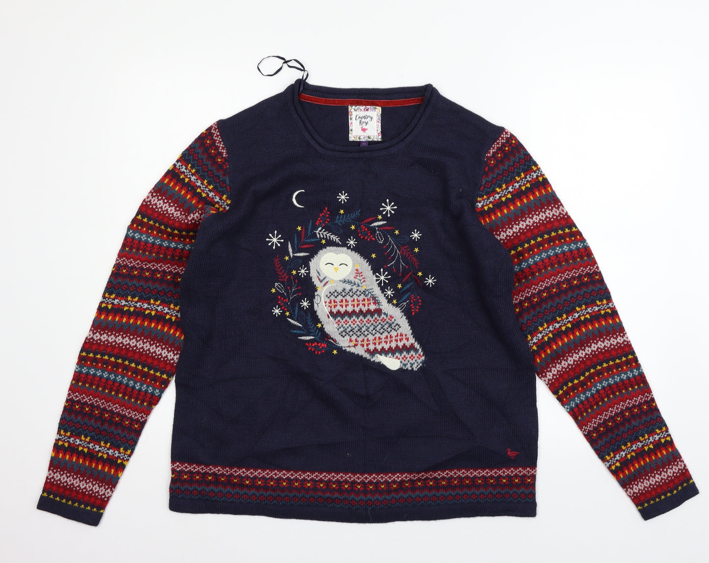 Country Rose Womens Blue Geometric  Pullover Jumper Size M  - owl