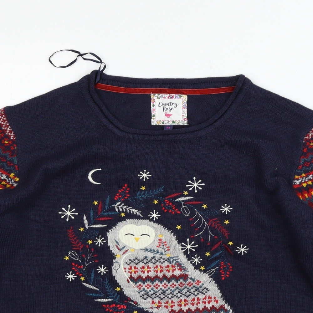 Country Rose Womens Blue Geometric  Pullover Jumper Size M  - owl