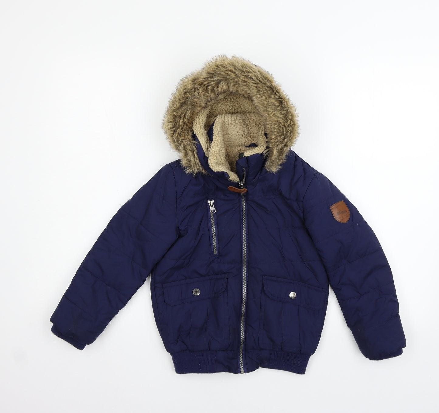 george  Boys Blue   Jacket Coat Size 5-6 Years  - FAUX FUR