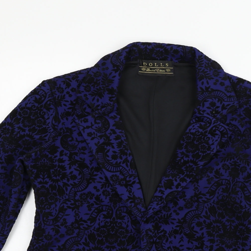 Dolls Womens Blue Geometric  Jacket Blazer Size 12